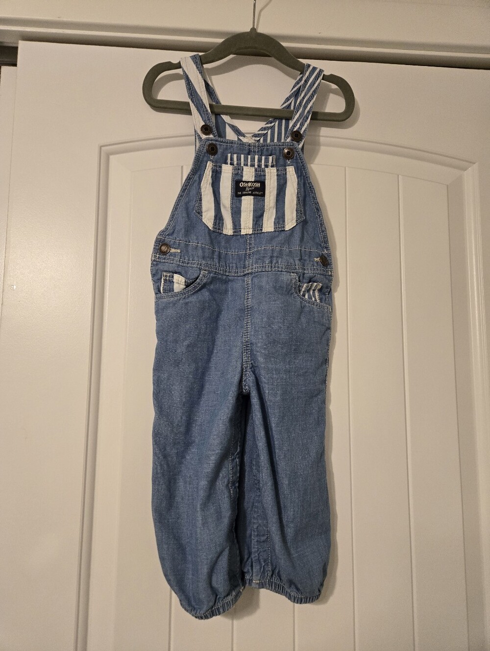 OshKosh B'gosh Blue Denim Overalls with White-Blue Striped Trim